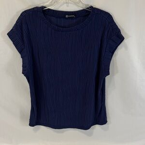 PrettyGarden Navy Short Sleeve Textured Top